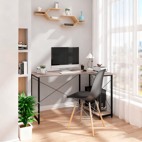 Escritorio En L Con Estantes 120 Cm Hierro Y Madera Ub MARRON-NEGRO