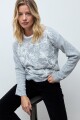 Sweater bordado floral gris melange