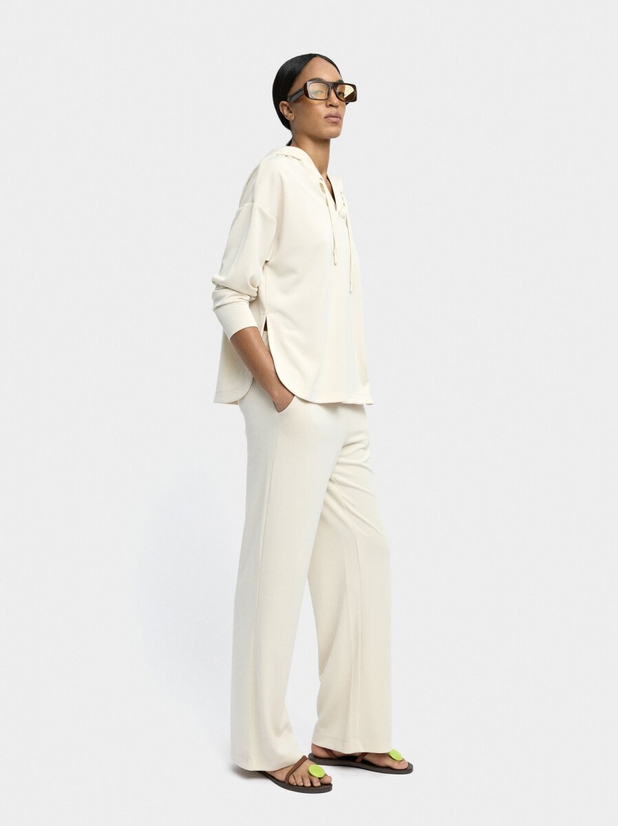 Pantalón Fluido Con Cintura Elástica Toque Suave - blanco 
