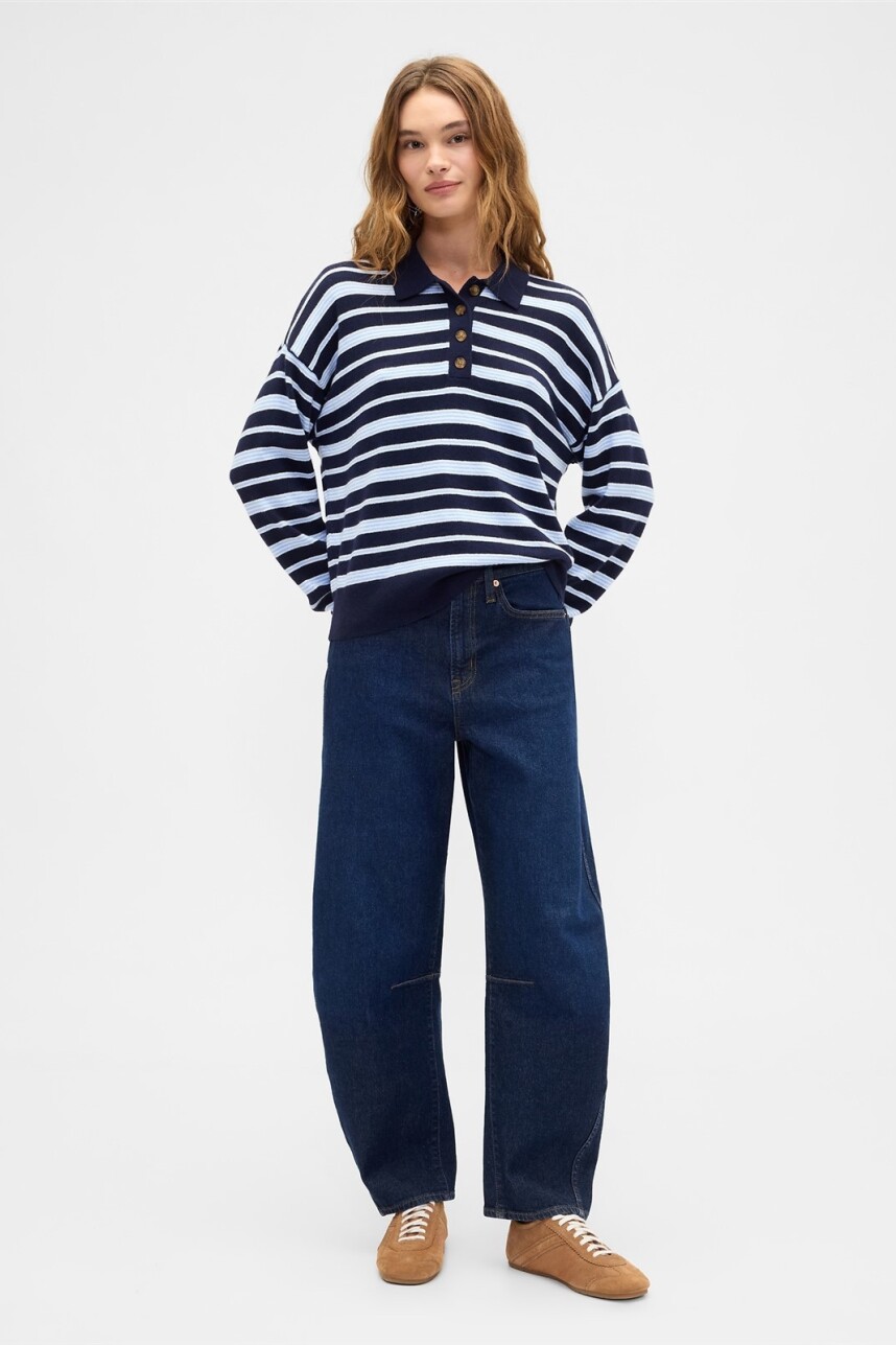 Buzo Cashsoft Tipo Polo Mujer Navy Stripe