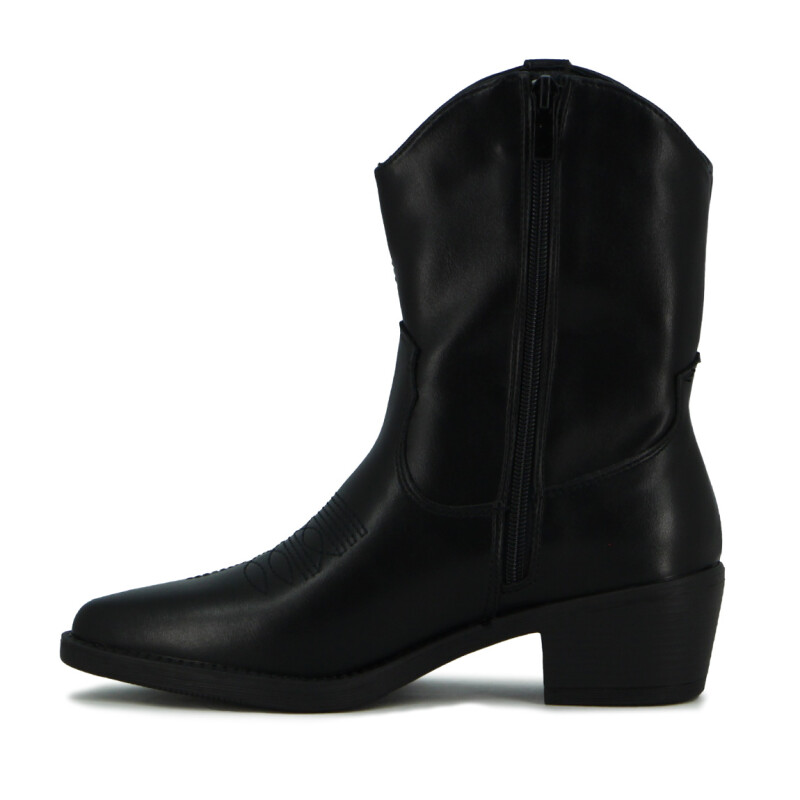 Darkness Bota De Dama Tejana Detalle Bordado Caña Baja Taco Cuadrado - Negro Negro