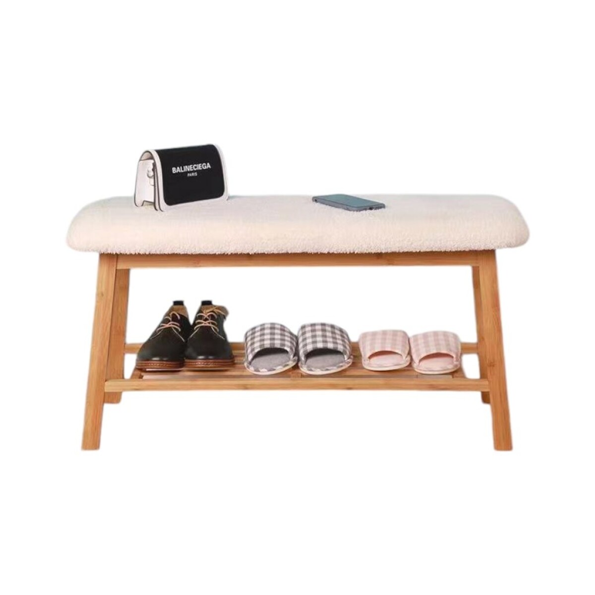 BANCO MADERA/CORDERITO 34x94x45CM BEIGE 
