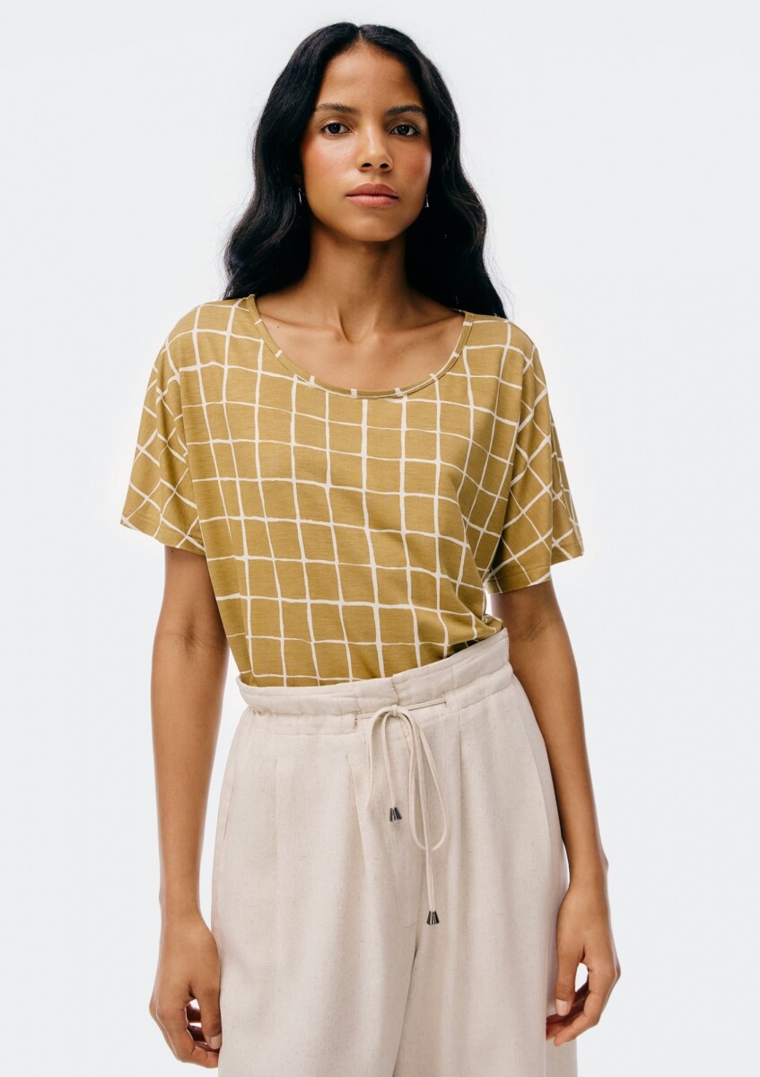 BLUSA MANGA CORTA ESTAMPADA - MARRÓN 