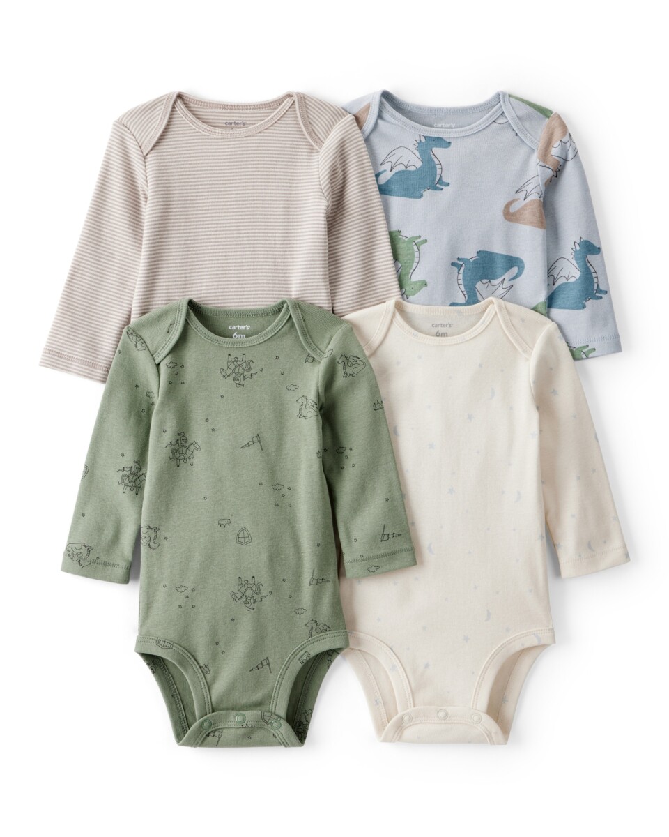 Pack cuatro bodies de algodón, diseño dragones 