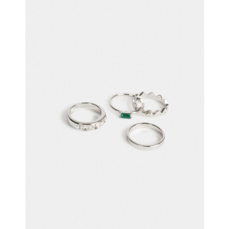 Set De Anillos Con Strass Plateado