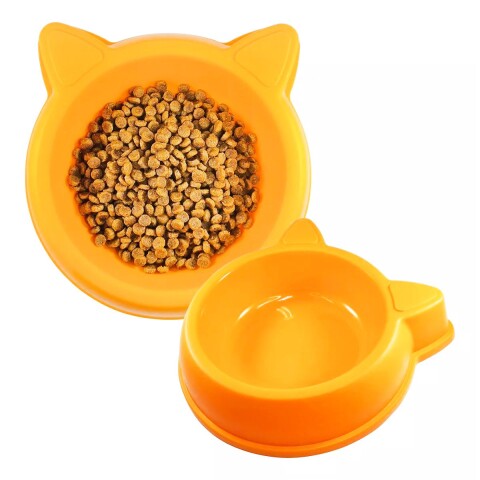 Set Platos X2 Comedero y Bebedero Mascotas Gatos Comida Agua Variante Color Naranja