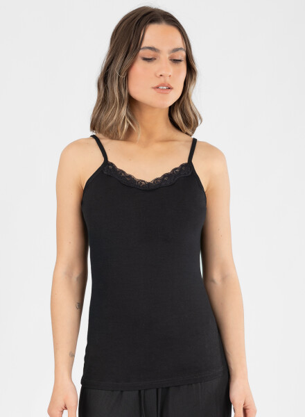 Musculosa con puntilla Negro