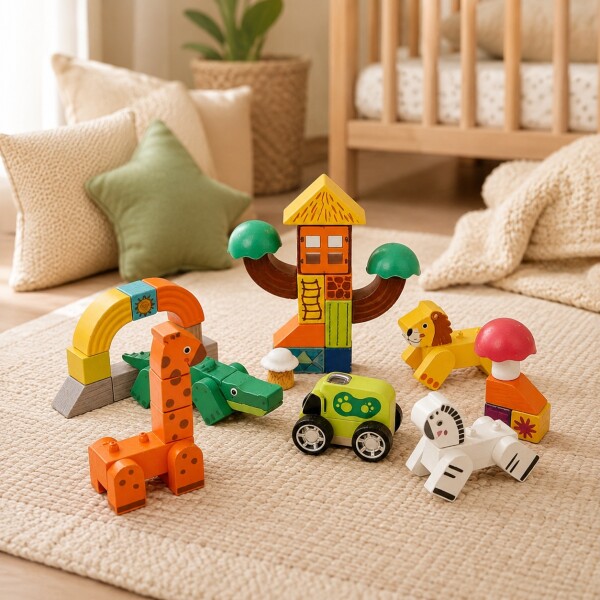 Juego Bloques Jungla Encastre Madera Animales Top Bright Naranja 1