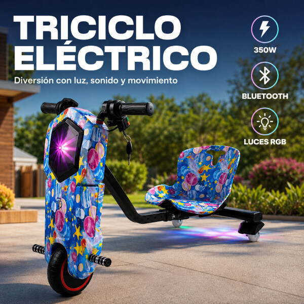 Triciclo Eléctrico Infantil 350W con Bluetooth y Luces RGB Diseño 1