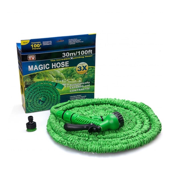 Manguera Extensible Flexible 30m + Pistola De Riego Plantas Color Variante Verde