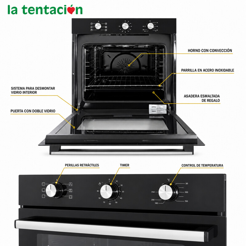 Horno Empotrar Convección Eléctrico Petra 71 L Negro Clase A Horno Empotrar Convección Eléctrico Petra 71 L Negro Clase A