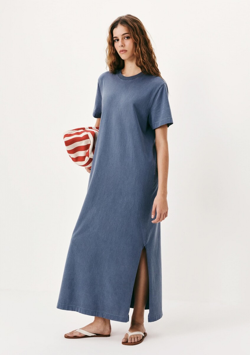 VESTIDO LARGO MANGA CORTA - AZUL 