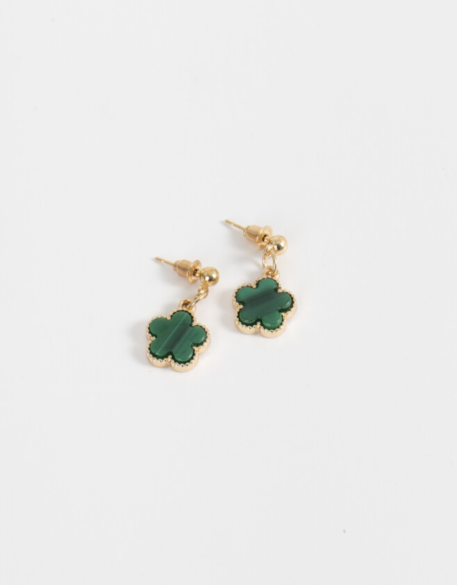 Aros Colgantes Cortos Esmaltado Aros Colgantes Flor Lucky - Dorado