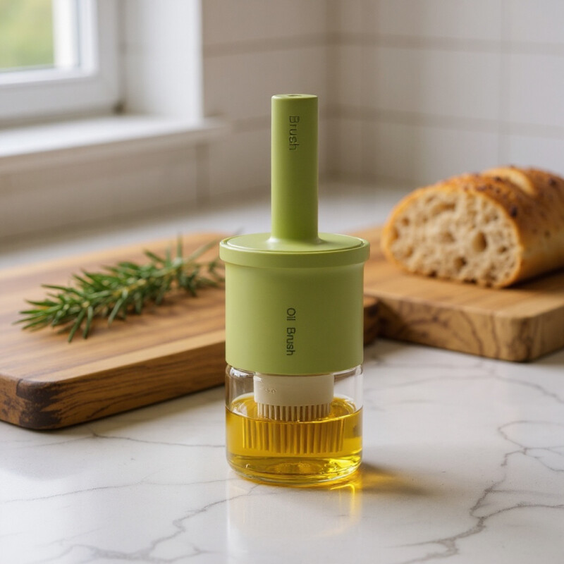 Aceitera Salsera Botella Vidrio 250ml Con Pincel De Silicona Verde