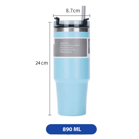 Vaso Térmico con Sorbito Termo Acero Inox 890Ml Frío Calor Celeste