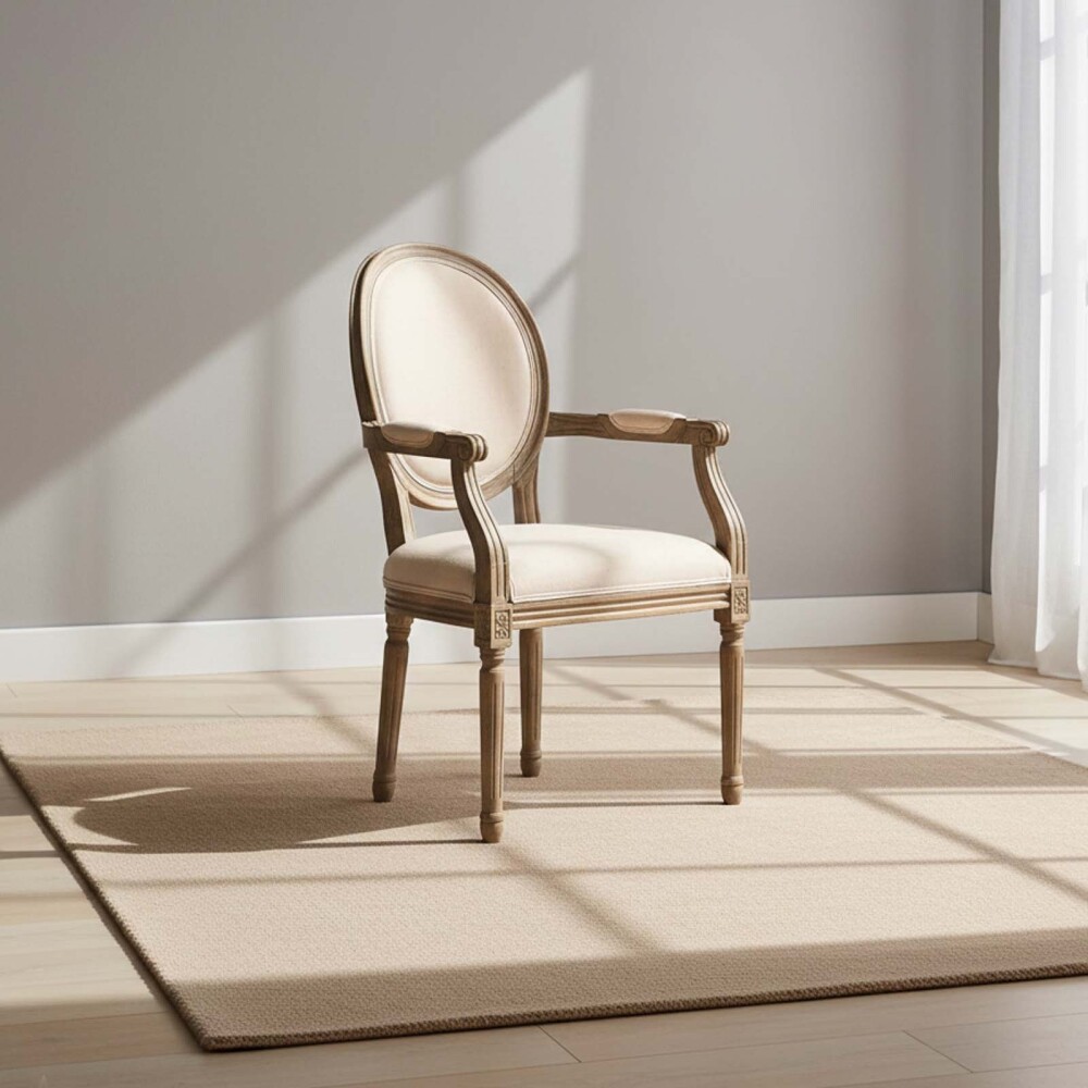 BUTACA MADERA-Y-TELA NATURAL-BEIGE ESTILO LUIS XV