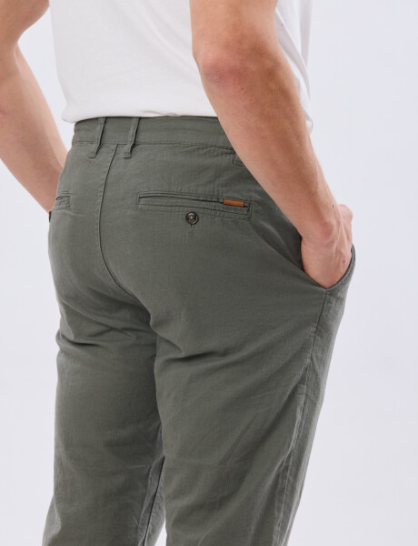 PANTALÓN DE LINO CON CINTURA ELASTIZADA Verde Oscuro
