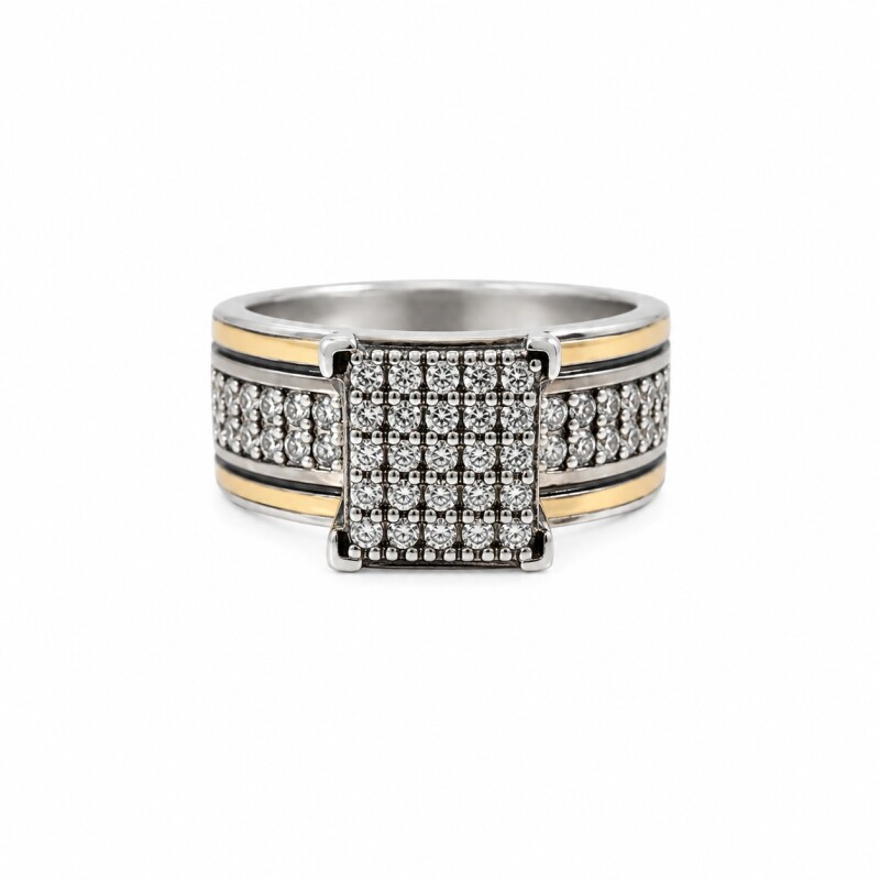 Anillo Cuadrado-Plata y oro-Piedra zirconia-AN5919 conpiedra