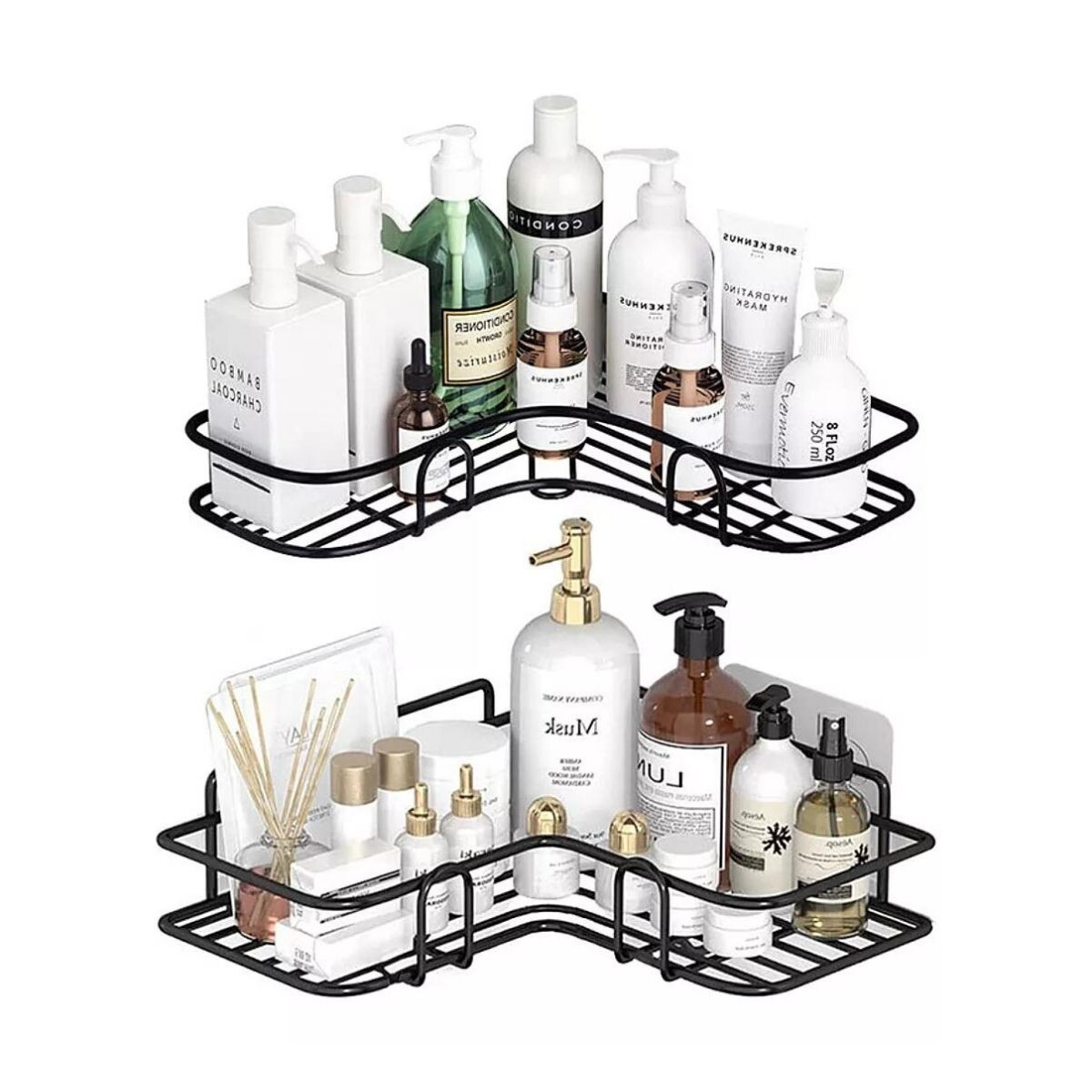Organizador de Baño Esquinero Adhesivo Repisa de Ducha Set x2 IMBACK Color Negro 