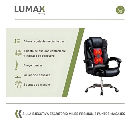Silla Ejecutiva en cuero Lumax Modelo Miles con 2 Puntos de Masaje Negro