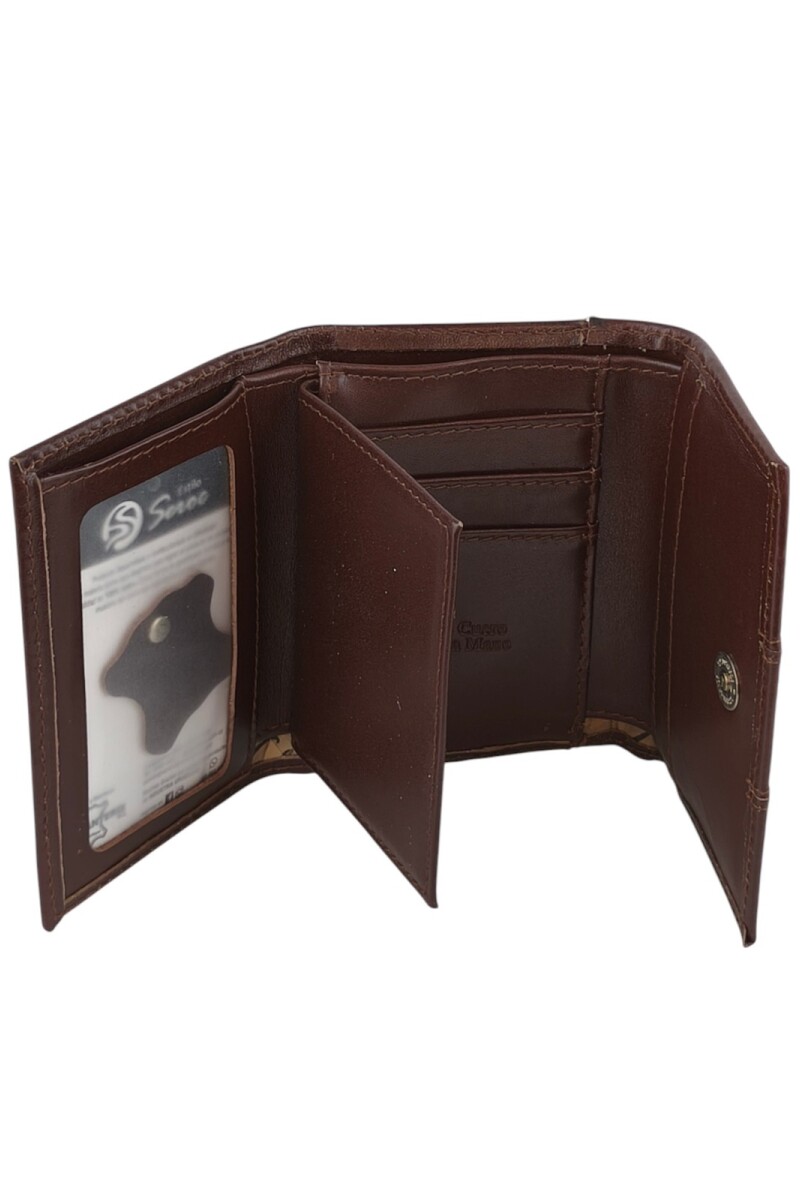 Billetera Dama Cuero Genuino - Compacta Tri-Fold Marrón