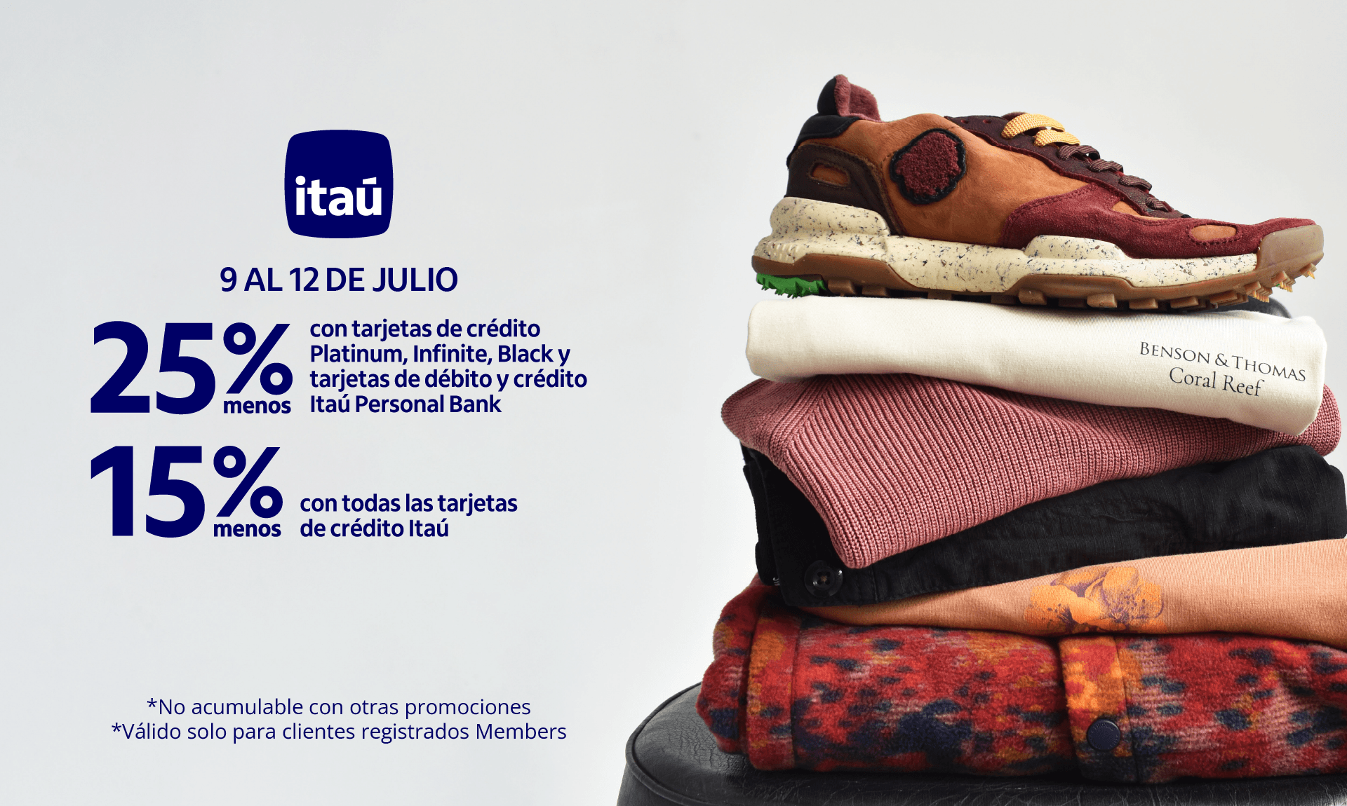 25% y 15% itaú, ropa de hombre, locales y web