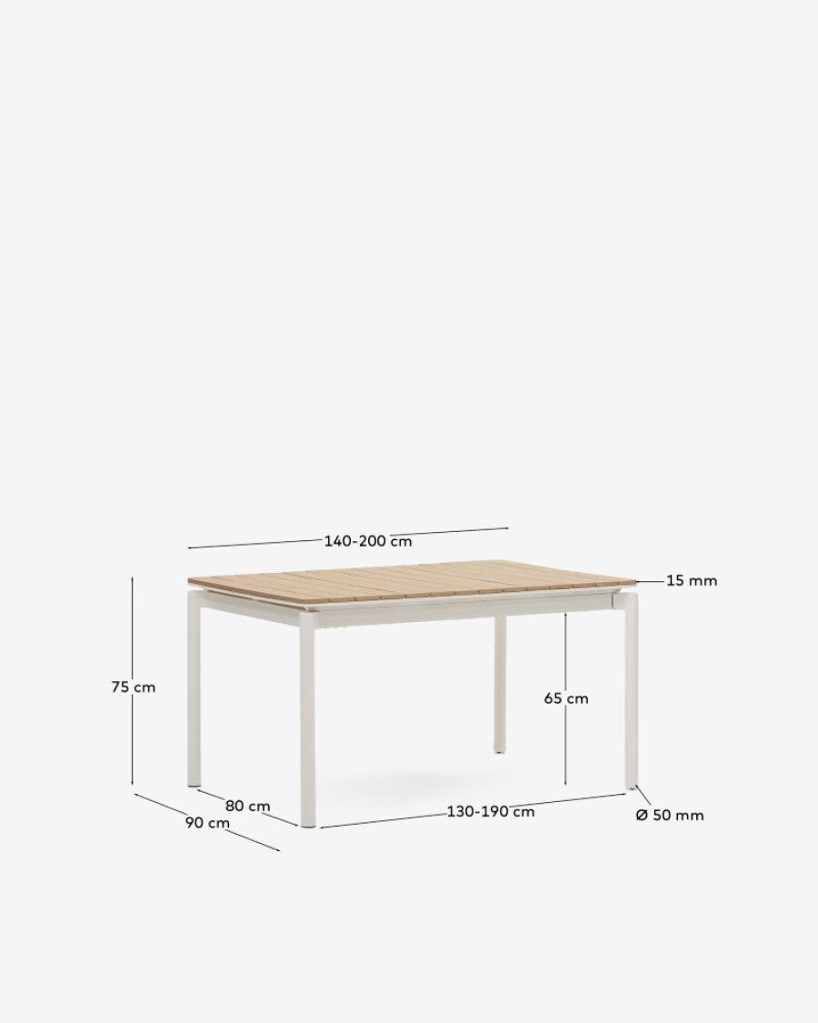 Mesa extensible de exterior Canyelles de polimadera y aluminio blanco mate 140 (200) x 90 cm