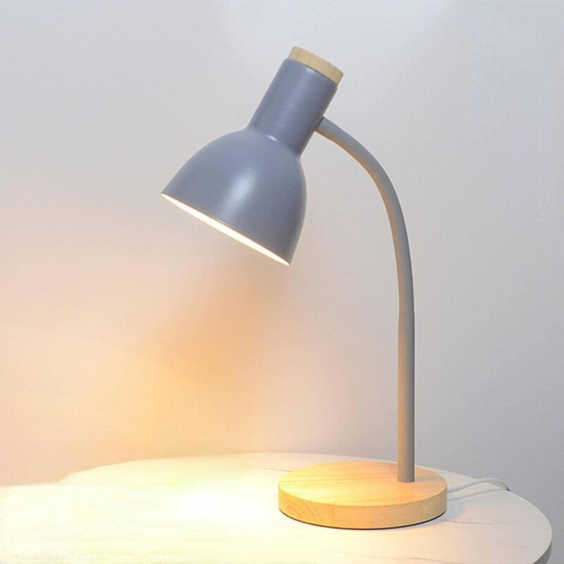 Lampara De Escritorio Portatil Nordica Con Madera Vintage Gris