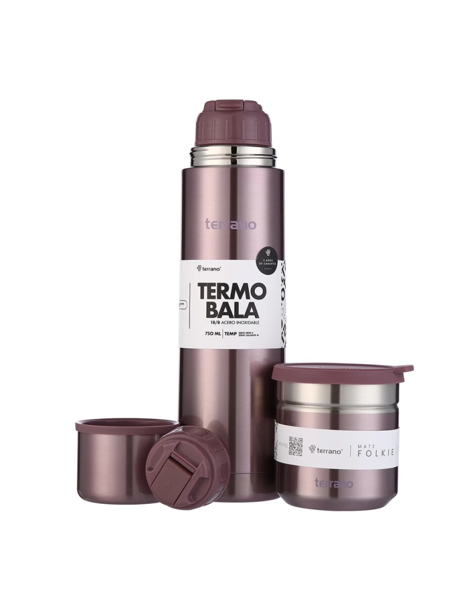 Kit Termo Acero Bala Metalizado 750mL + Mate Folkie - Lila 