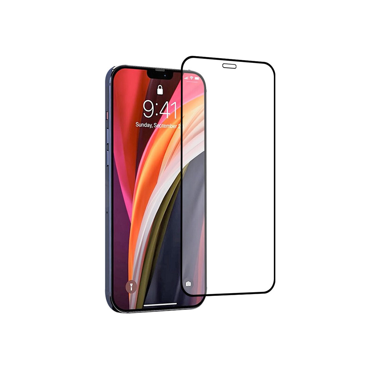 Vidrio templado 9D iPhone 12/12 Pro borde color negro 