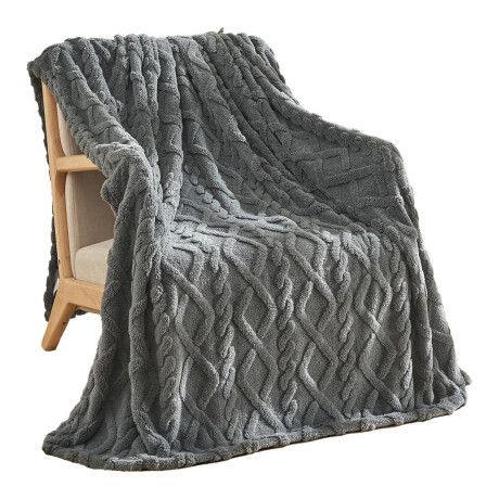 Manta Frazada Polar 2 Plazas Rombos Suave Cálida Cama o Sofá Gris Oscuro