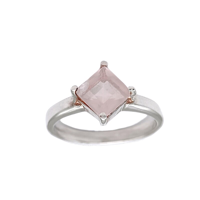 Anillo Rombo-Plata rodinada-Piedra Cuarzo rosa-AN2015 conpiedra