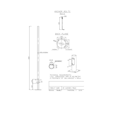 Columna de Parque Pro de Base Ancha 3mt Columna de Parque Pro de Base Ancha 3mt