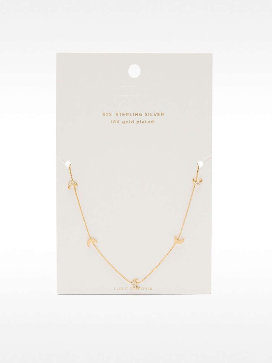 Collar Con Lunas Y Cristales - Plata De Ley 925 dorado
