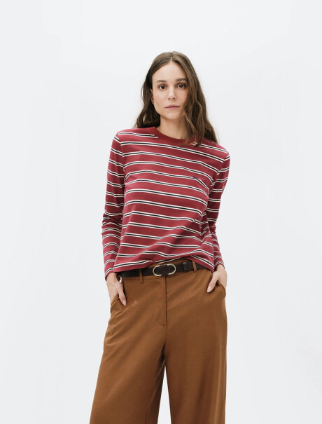 CAMISETA A RAYAS EN MANGA LARGA BORDEAUX