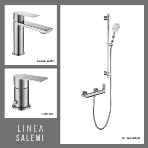 JUEGO DE GRIFERIA BRUSH NICKEL LAVATORIO BAJO DUCHA EXTERIOR Y BIDET 000