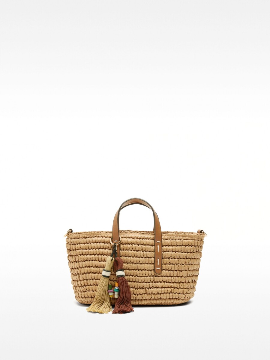 Bolso Tote Con Efecto Rafia Y Colgante M natural