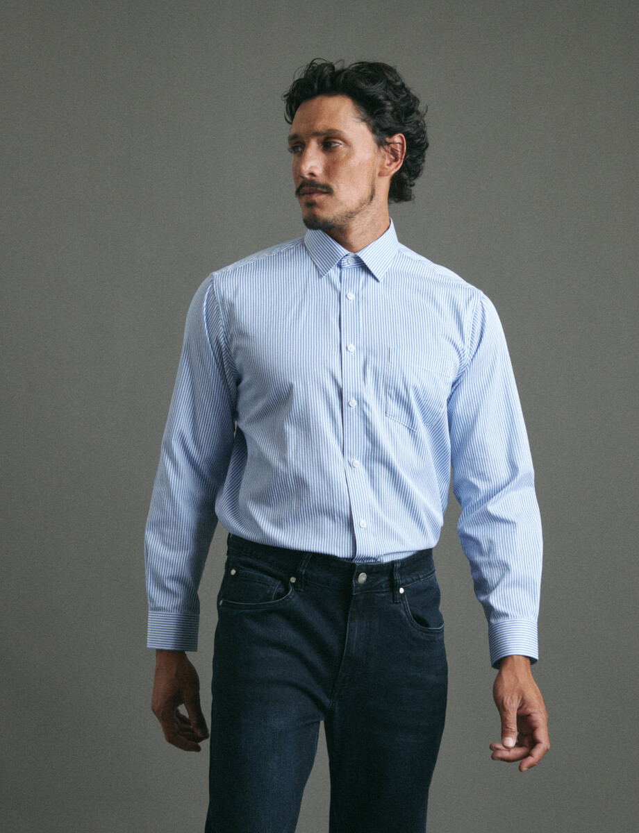 012687 CAMISA HARRINGTON LABEL Celeste/blanco