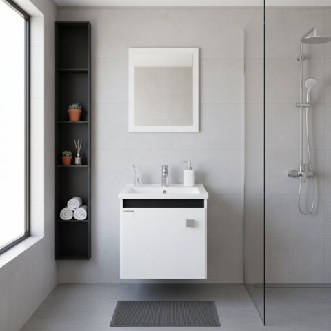 Mueble de Baño Suspendido Modelo Ébano (45cm) | Bacha y Espejo Mueble de Baño Suspendido Modelo Ébano (45cm) | Bacha y Espejo