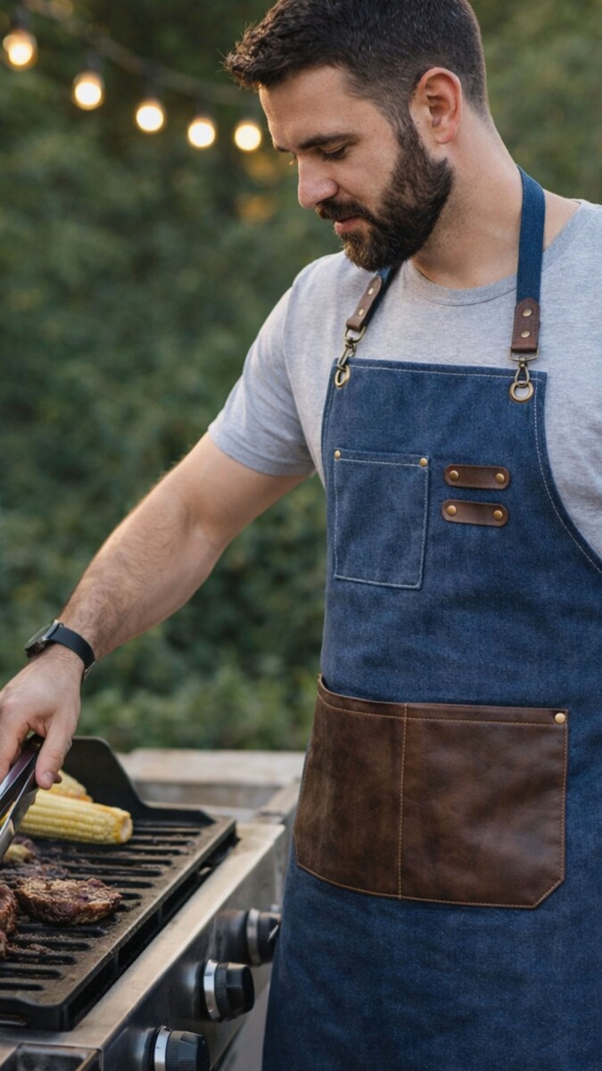 DELANTAL ASADOR CANVAS C/ BOLSILLO - AZUL 