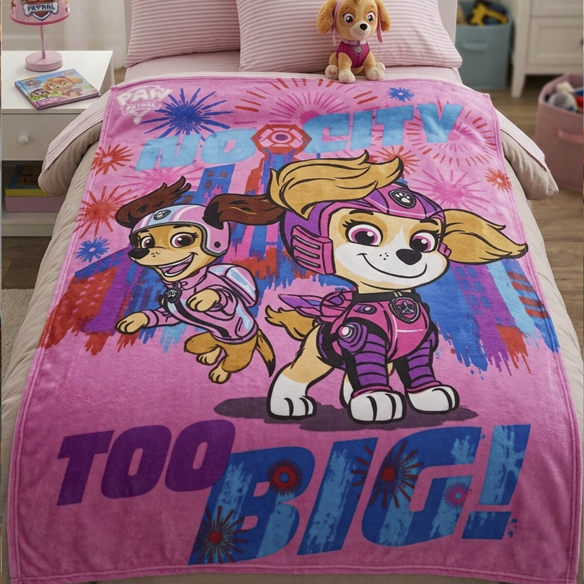Manta Frazada Grande Paw Patrol Chase y Skye - FUCSIA 