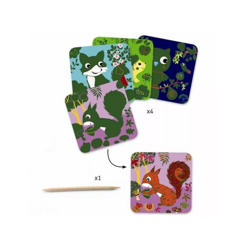 SCRATCH3-6 Set X4 Láminas Para Raspar 3-6 Años Djeco - Zorro
