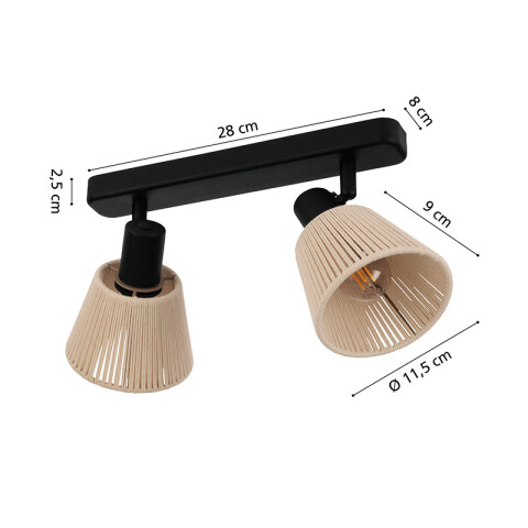 Aplique acero negro 2xE14 c/pantalla de hilo beige EG6154
