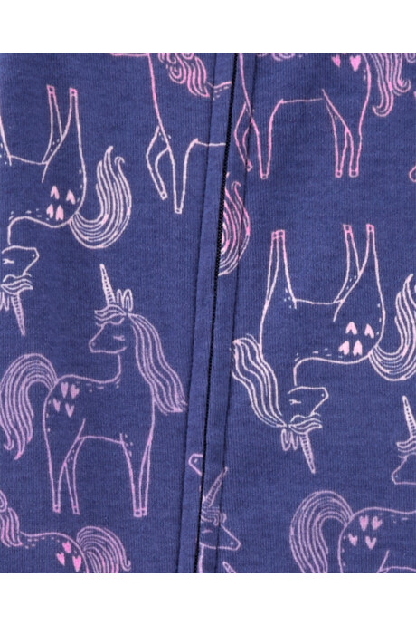 Pijama una pieza de algodón, con pie, violeta, diseño unicornios. Talles 12-24M Sin color