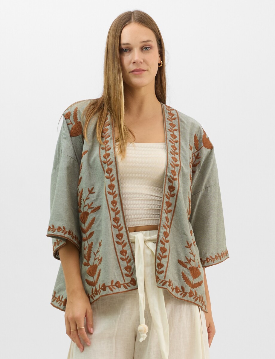 Cardigan Kimono Bordado - Oliva/multi 