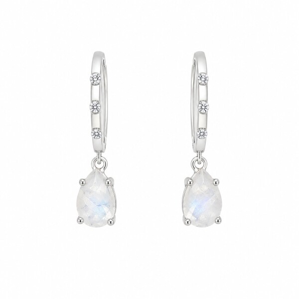 Caravanas aros Lagrima-Plata rodinada -Piedra Luna-CA8495 conpiedra