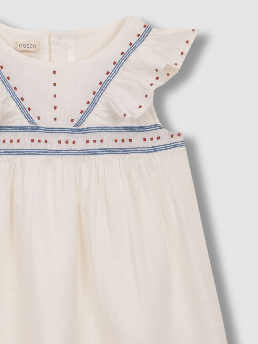 Vestido Con Bordados A Contraste Blanco Roto