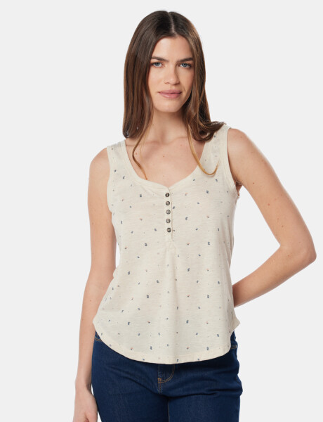 MUSCULOSA ESTAMPADA CON BOTONES Beige