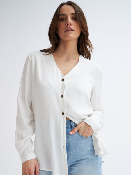 Blusa manga larga escote v Blanco