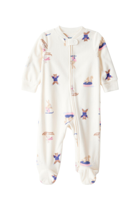 Pijama una pieza de micropolar, con pie, diseño esquí Sin color